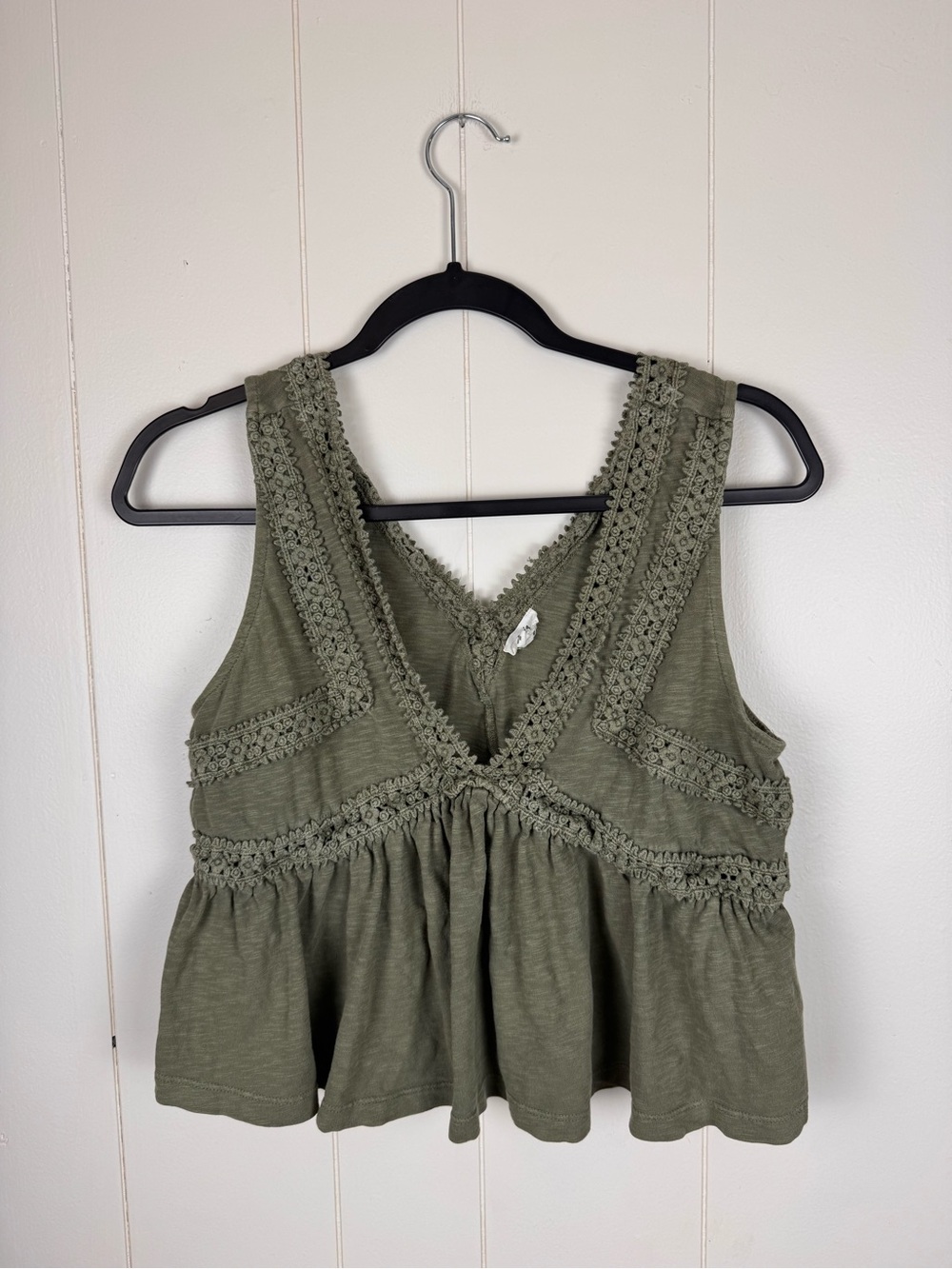 Aerie Olive Green Crochet Lace Babydoll Peplum Tank Top Women’s Medium
